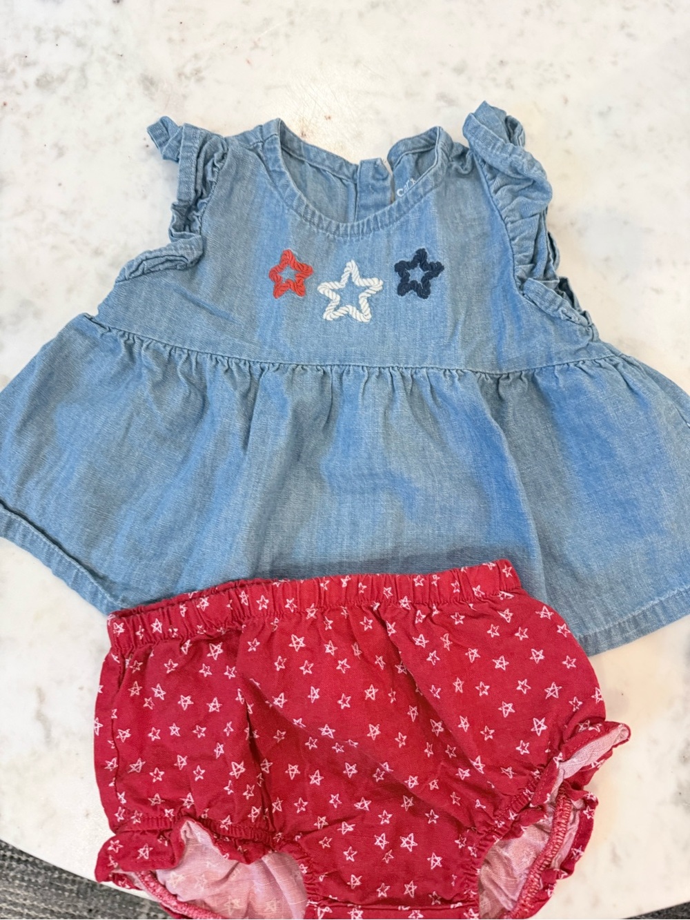Carter's Blue Chambray Top with Red Star-Print Diaper Cover